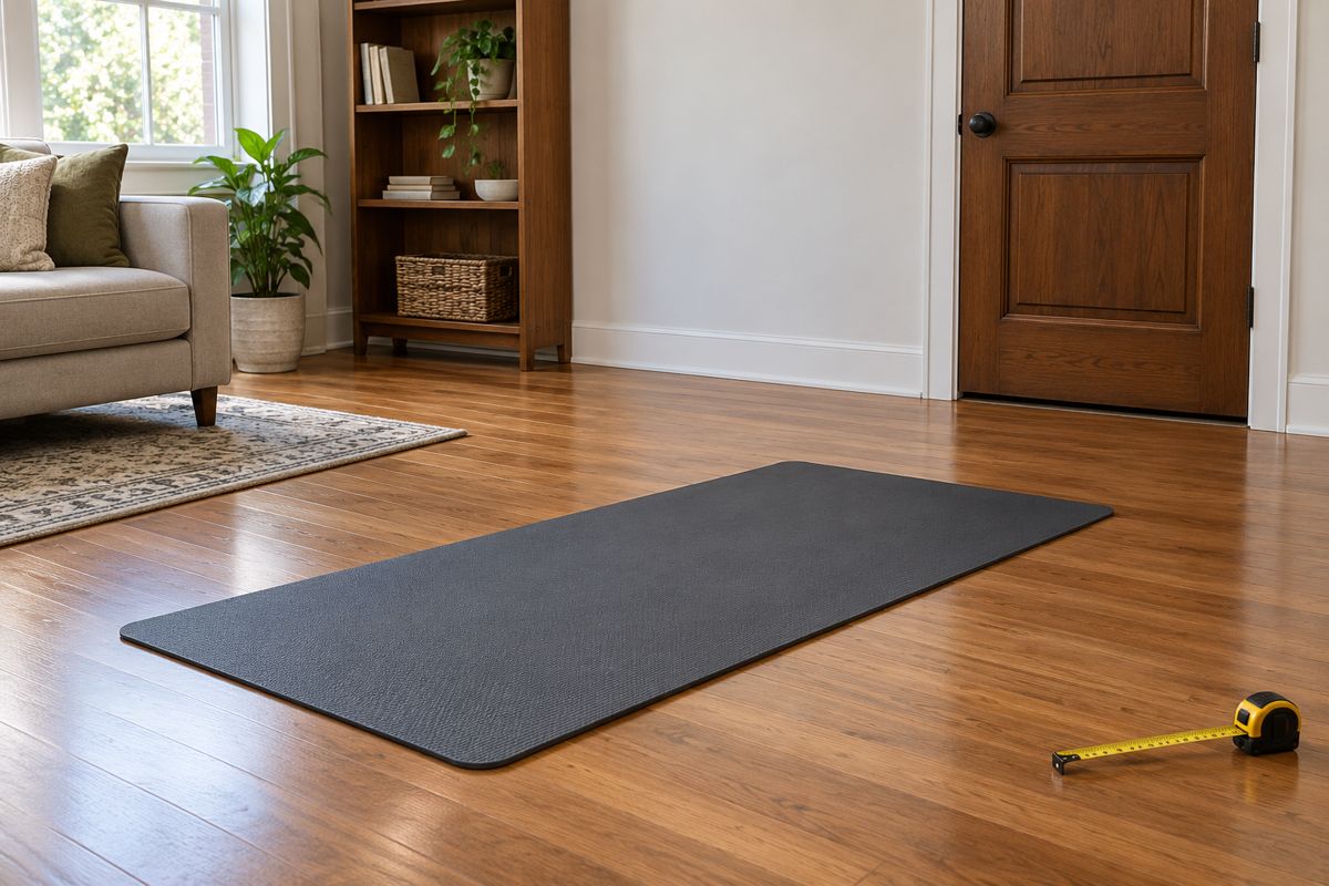 Illustration of clear exercise floor space beside a closed interior door